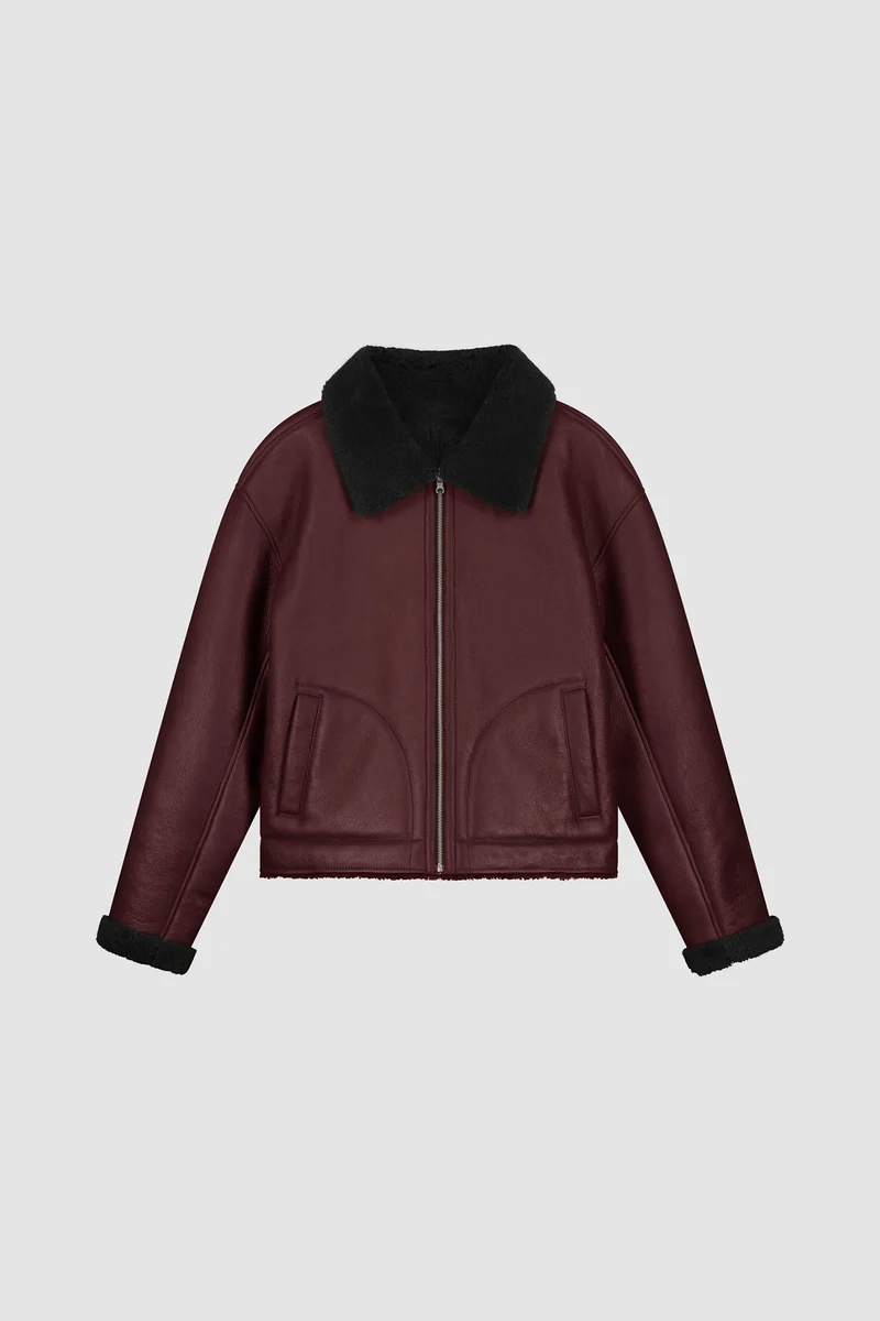 Veste en cuir shearling - Bordeaux