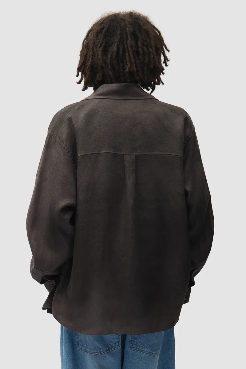 Chemise en lin délavé à fermeture éclair - Noir