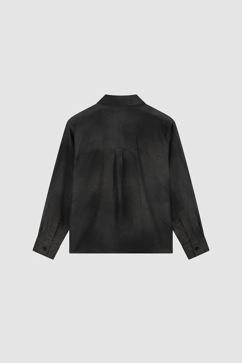 Chemise en lin délavé à fermeture éclair - Noir