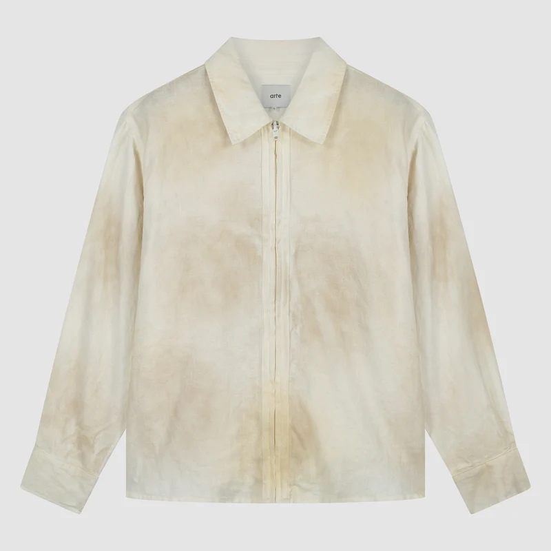 Chemise en lin délavé à fermeture éclair - Crème