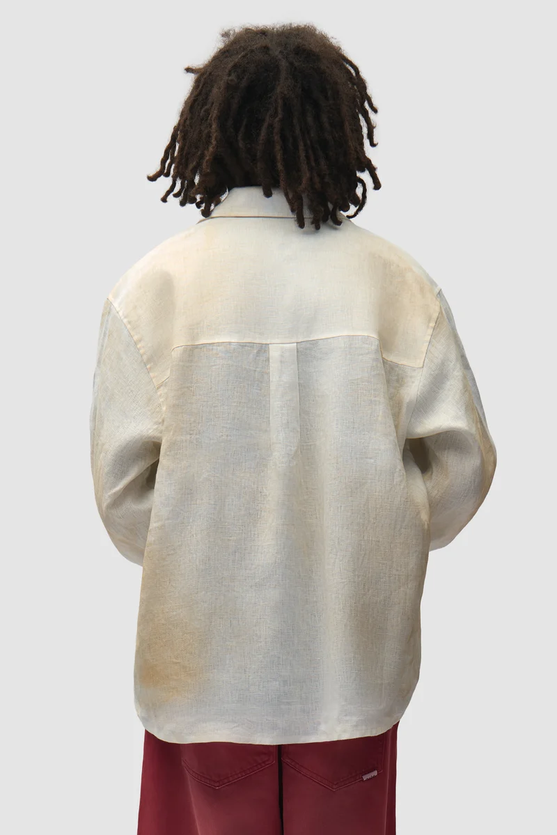 Chemise en lin délavé à fermeture éclair - Crème