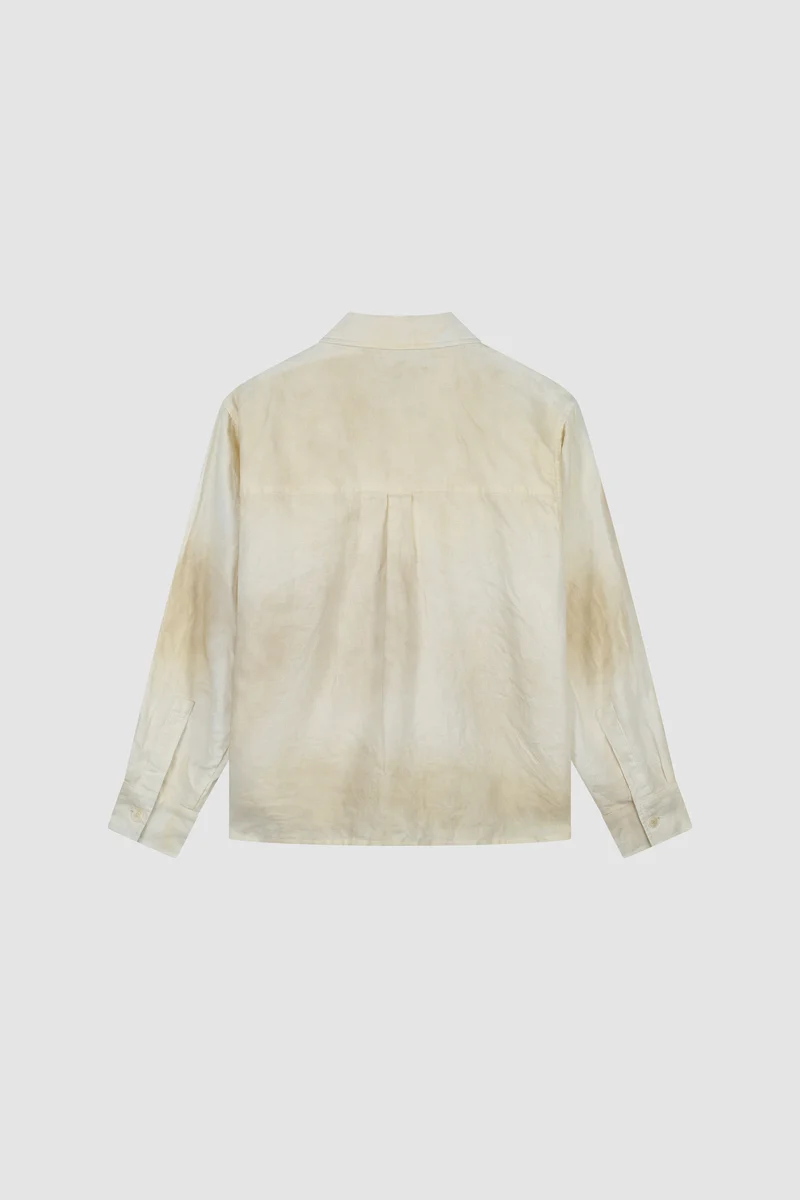 Chemise en lin délavé à fermeture éclair - Crème