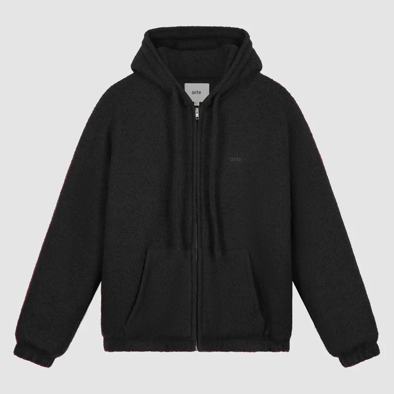Veste à capuche en laine bouillie - Noire
