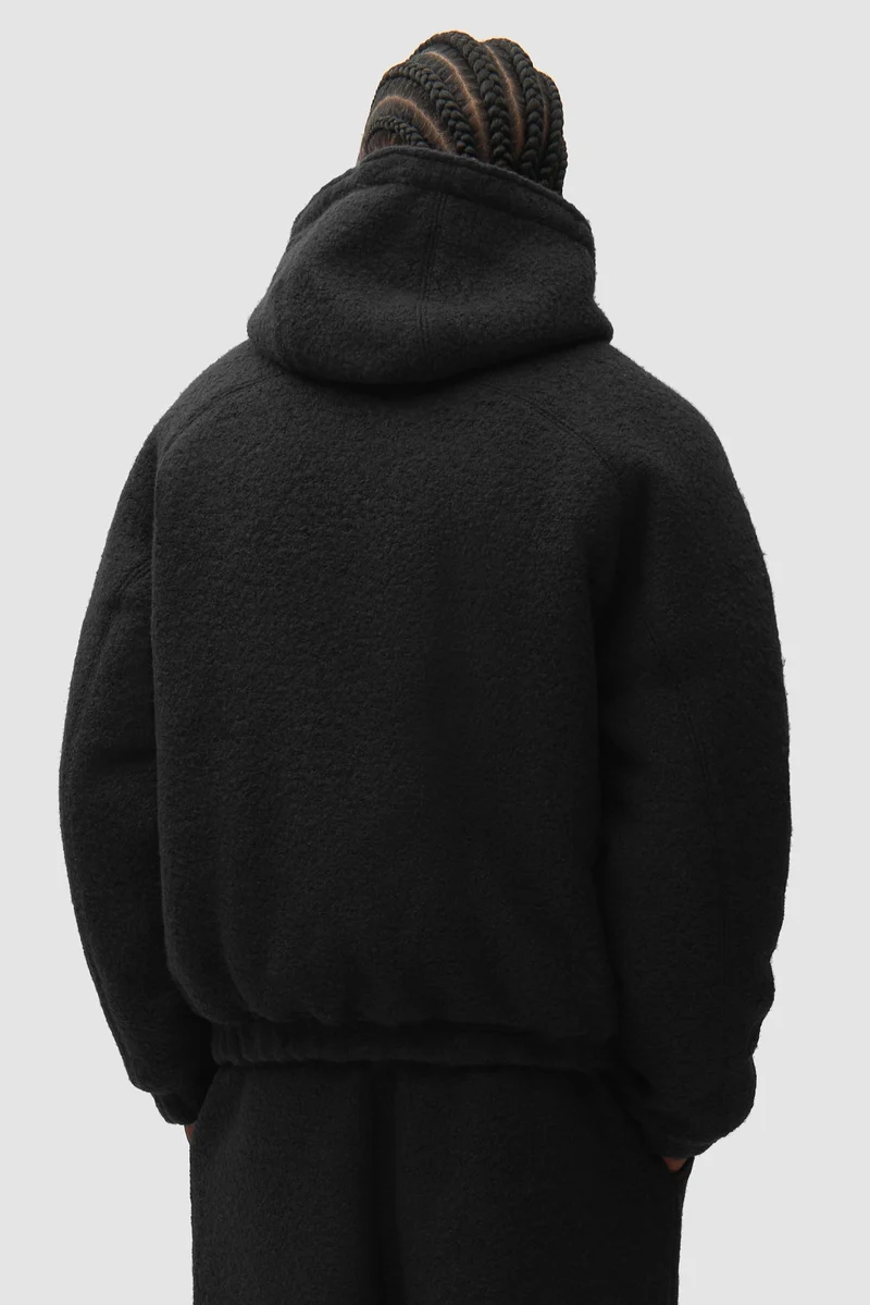 Veste à capuche en laine bouillie - Noire