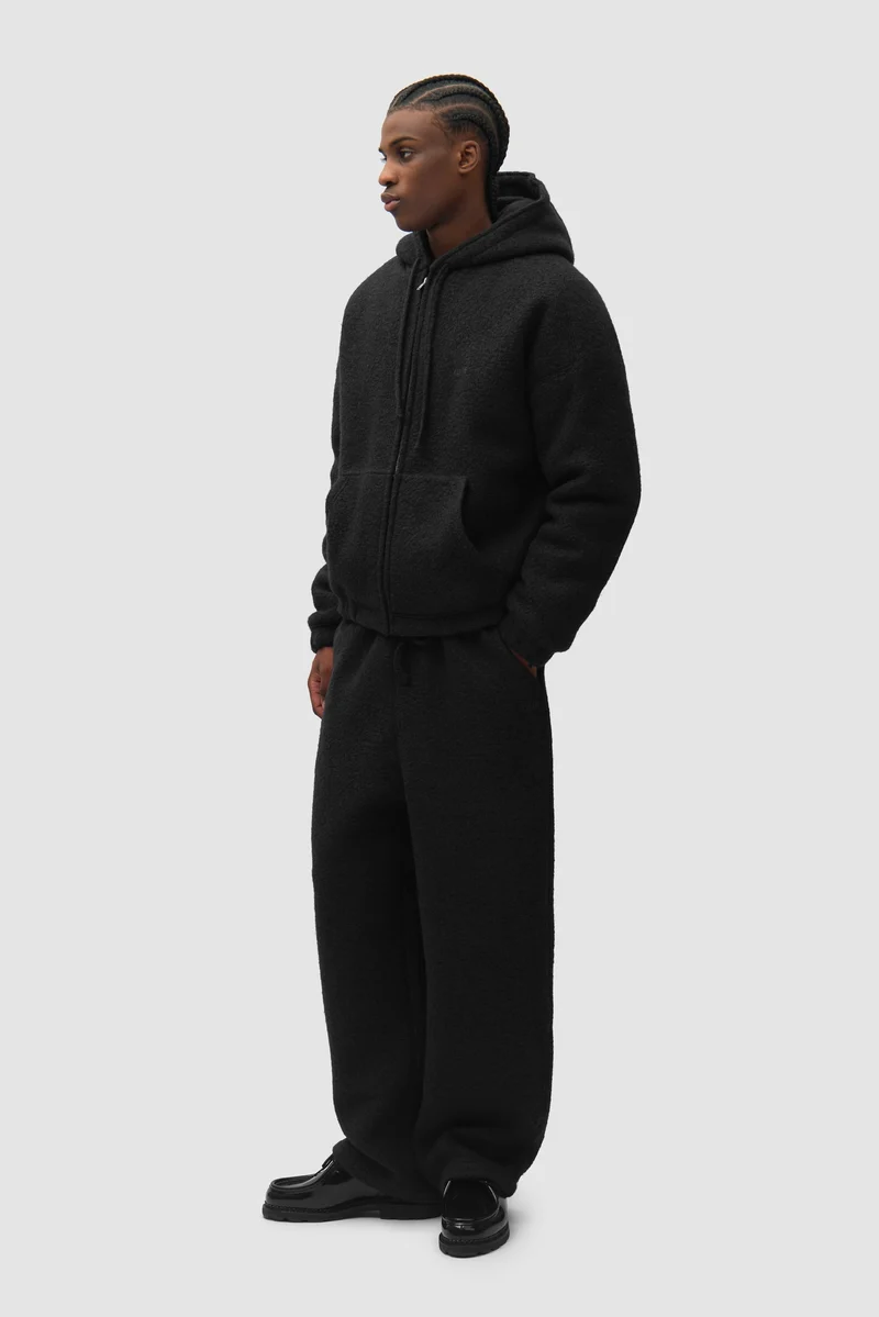 Veste à capuche en laine bouillie - Noire
