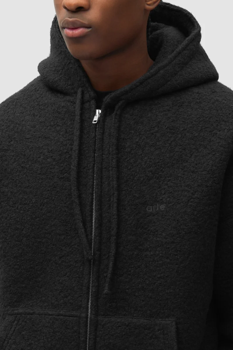 Veste à capuche en laine bouillie - Noire