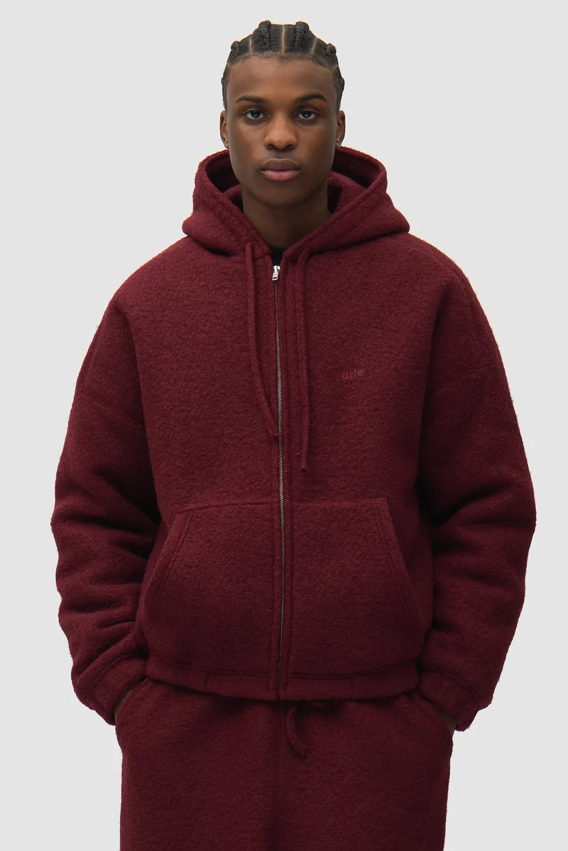 Veste à capuche en laine bouillie - Bordeaux
