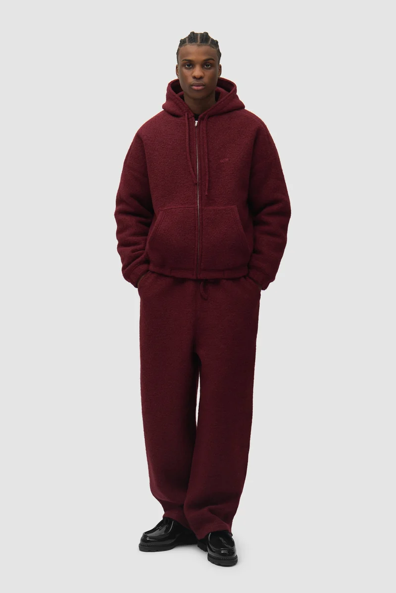 Veste à capuche en laine bouillie - Bordeaux