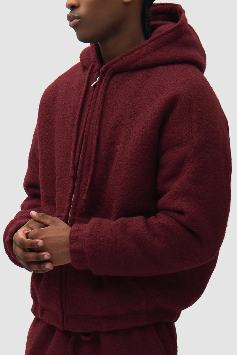 Veste à capuche en laine bouillie - Bordeaux
