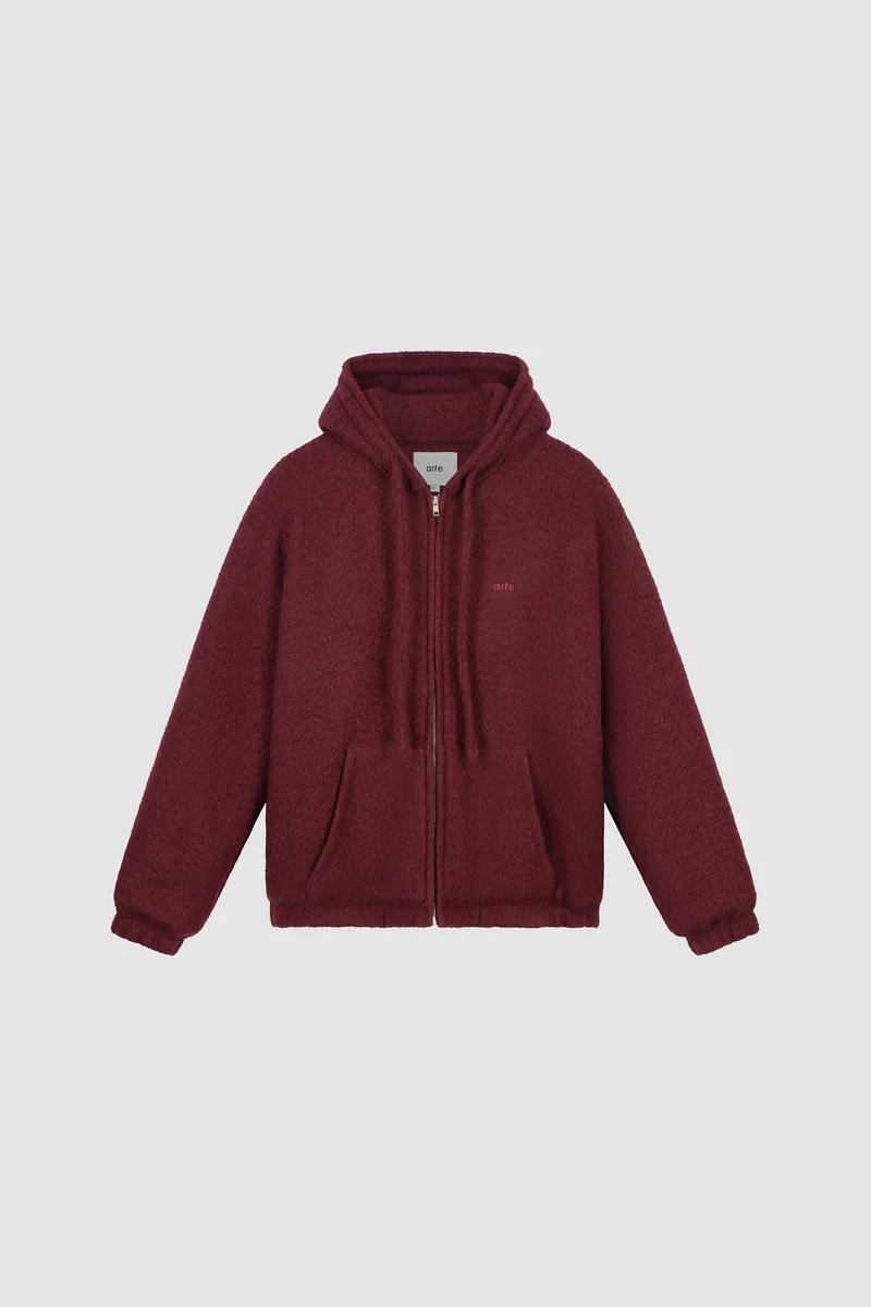 Veste à capuche en laine bouillie - Bordeaux