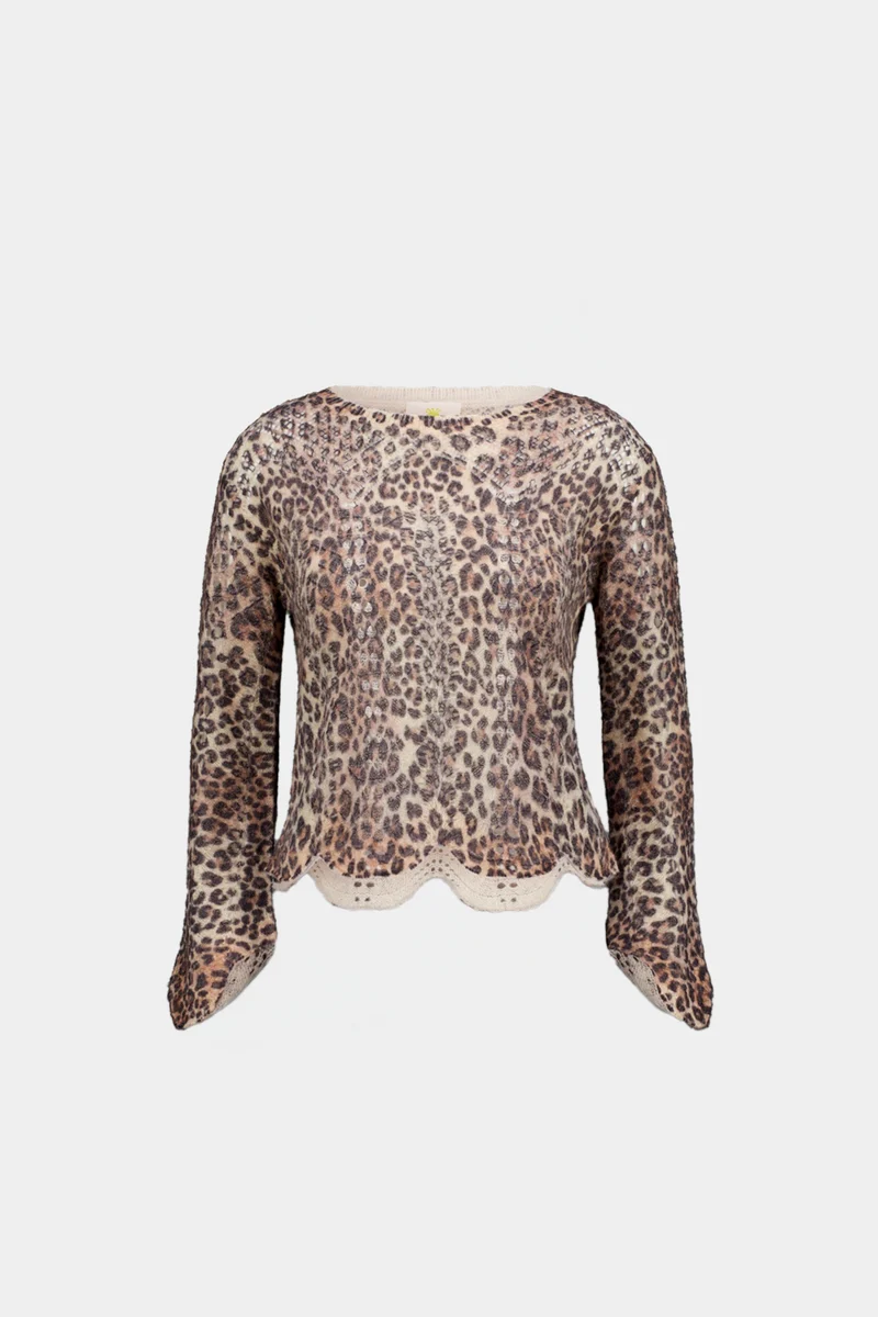 Pull ajouré à imprimé léopard