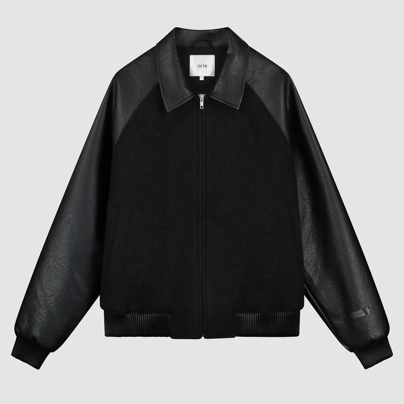 Veste universitaire en cuir - Noir