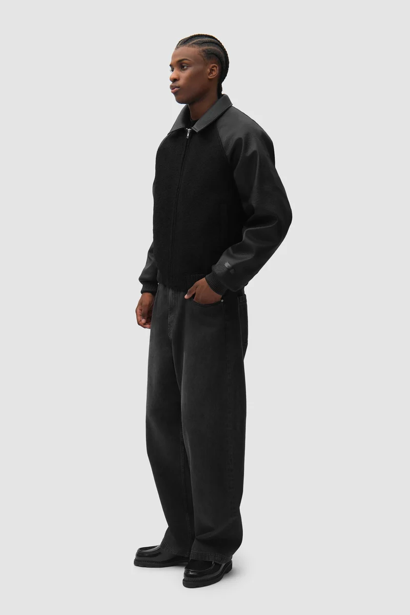 Veste universitaire en cuir - Noir