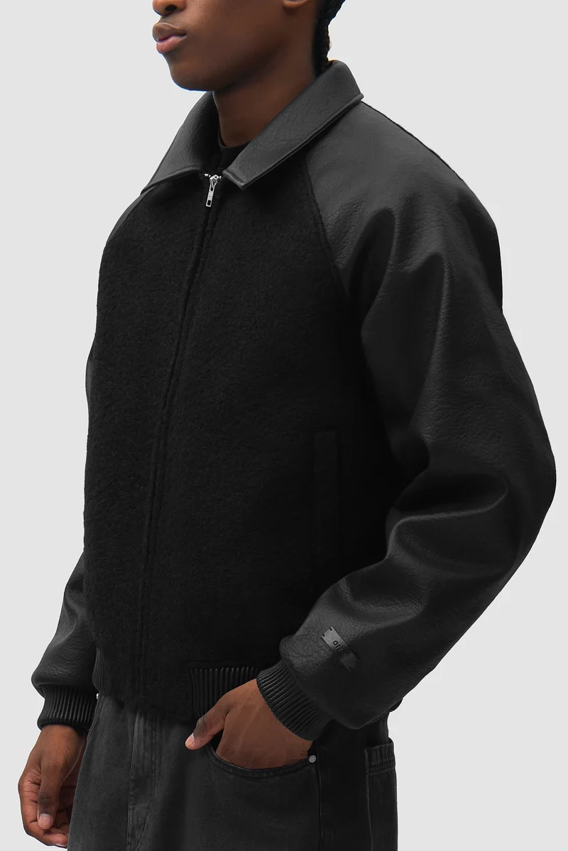 Veste universitaire en cuir - Noir