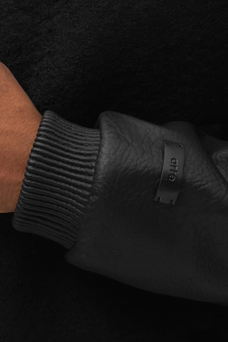 Veste universitaire en cuir - Noir
