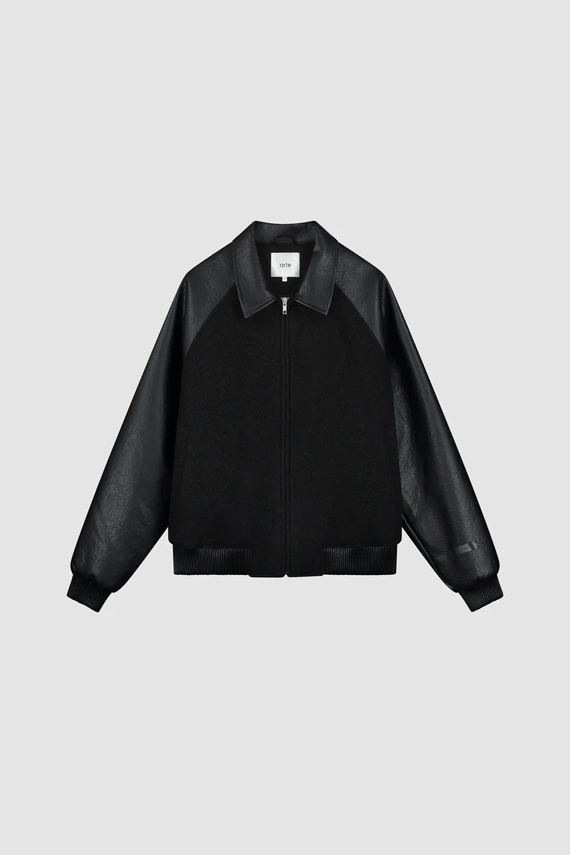 Veste universitaire en cuir - Noir