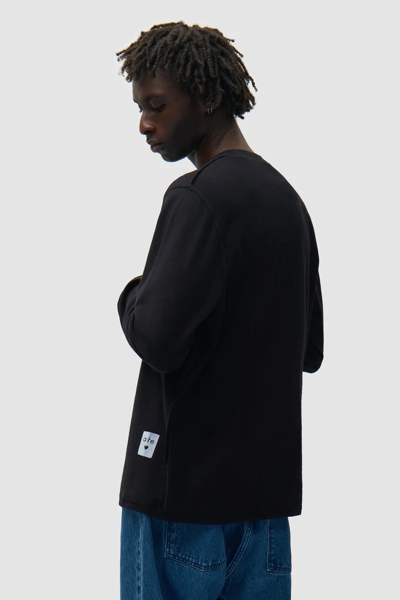 T-shirt à manches longues avec étiquette réversible - Noir