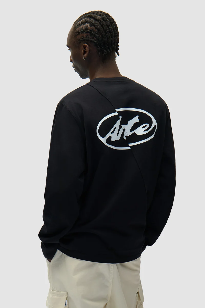T-shirt à manches longues avec logo cercle dans le dos - Noir