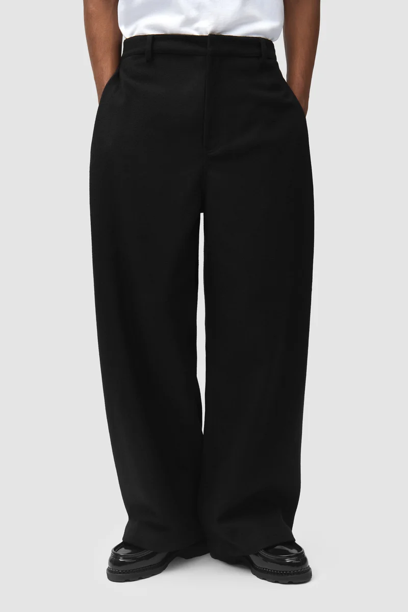 Pantalon de galerie plissé en laine - Noir