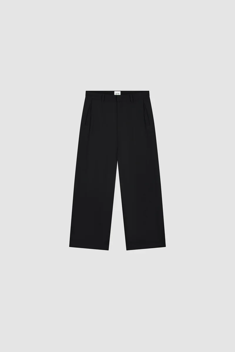 Pantalon de galerie plissé en laine - Noir