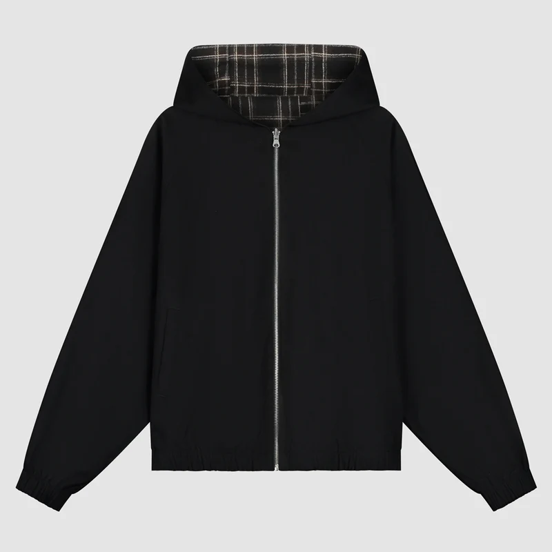 Veste réversible à capuche à carreaux - Noire