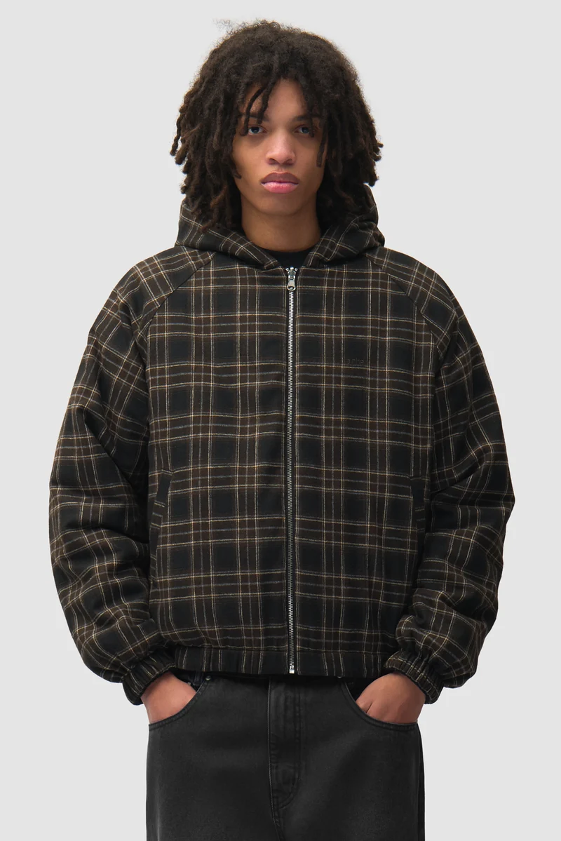 Veste réversible à capuche à carreaux - Noire