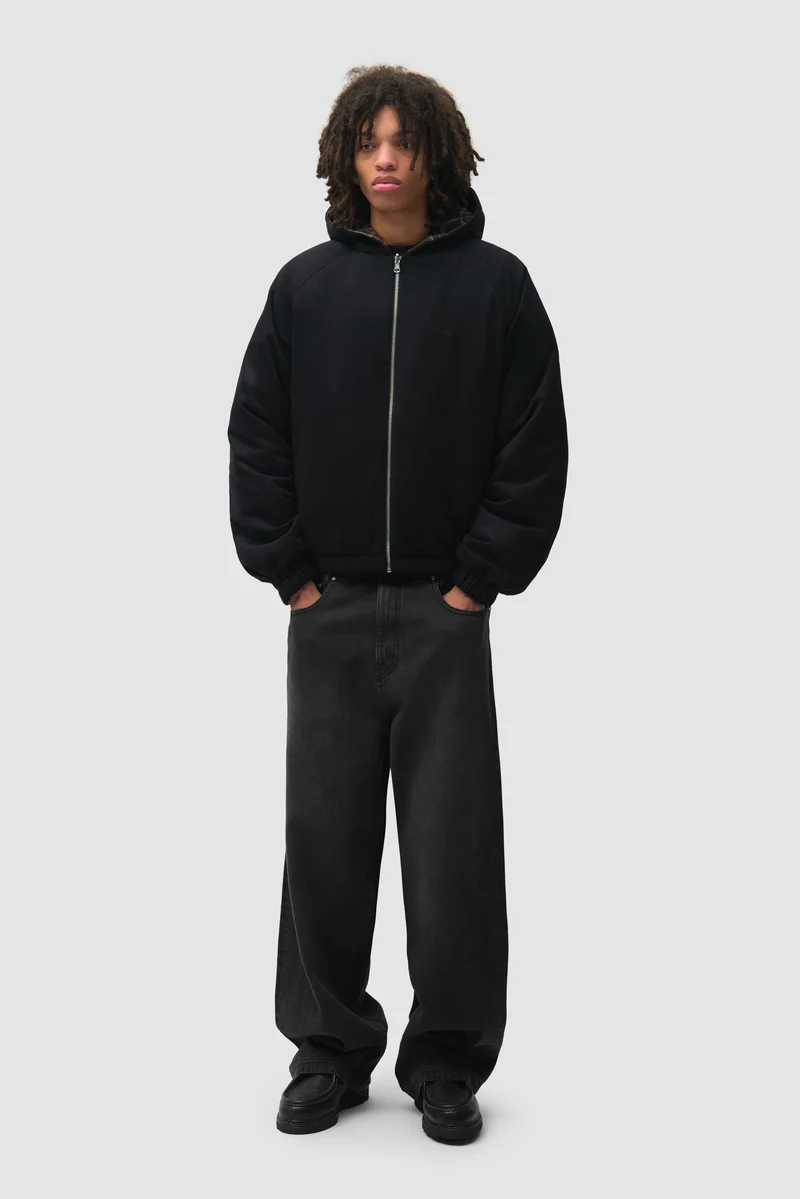 Veste réversible à capuche à carreaux - Noire