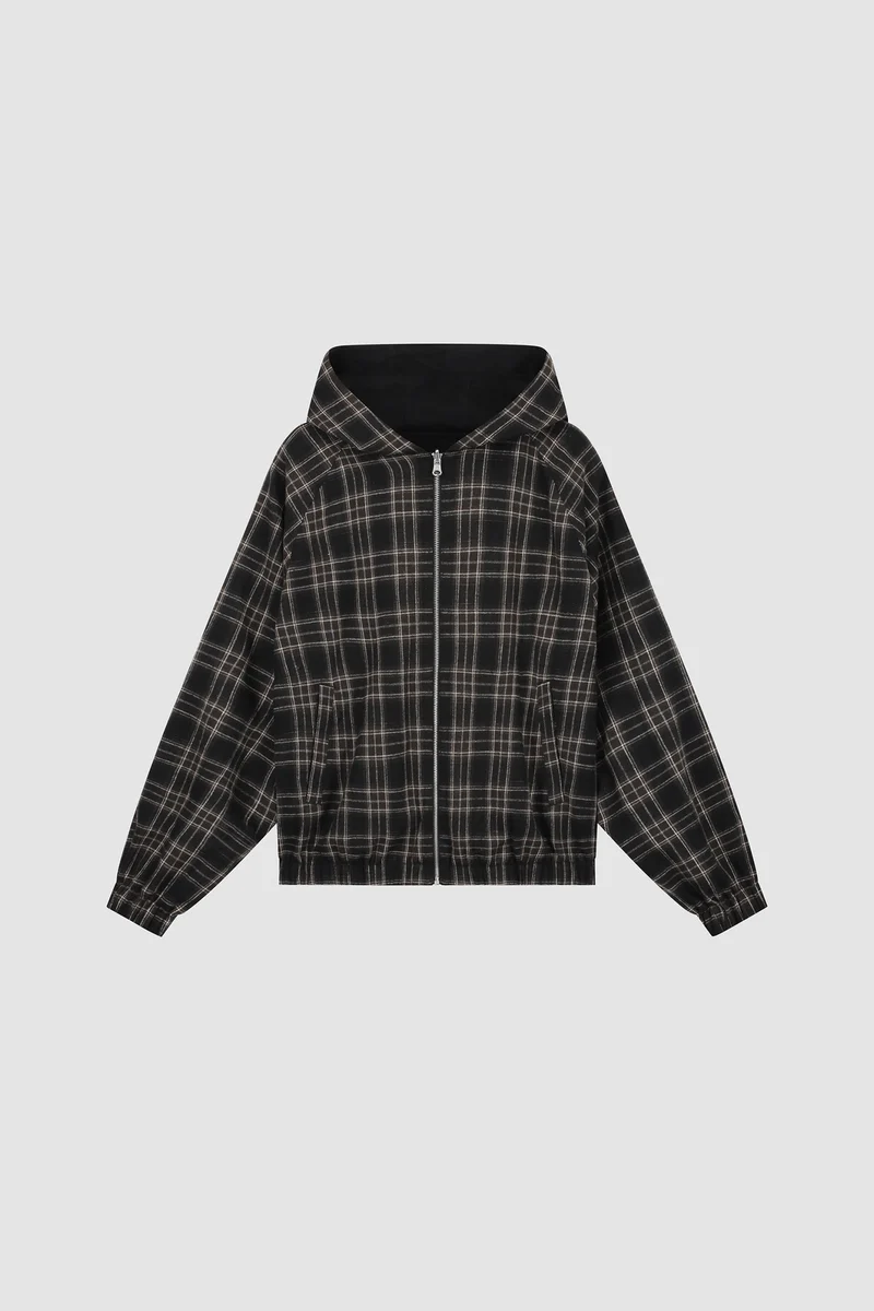 Veste réversible à capuche à carreaux - Noire