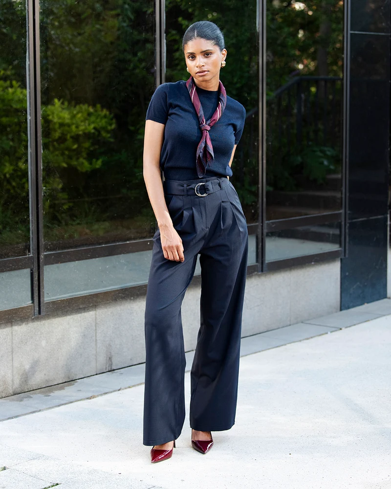 Pantalon palazzo Panama - Bleu Marine