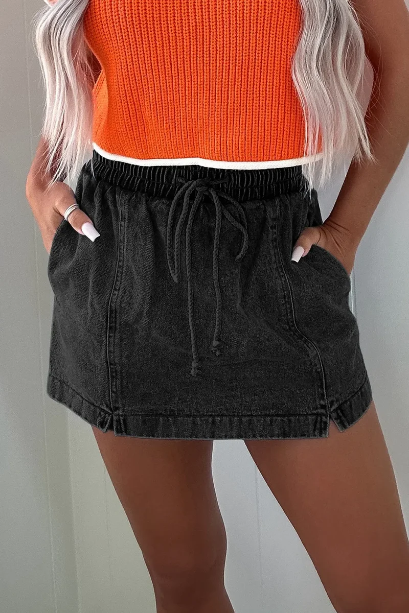 Short en jean taille haute avec cordon de serrage