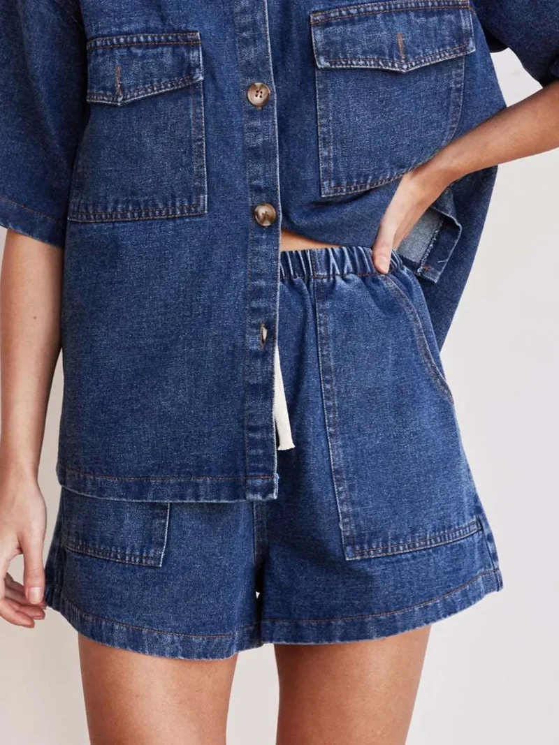 Short en jean à taille élastique