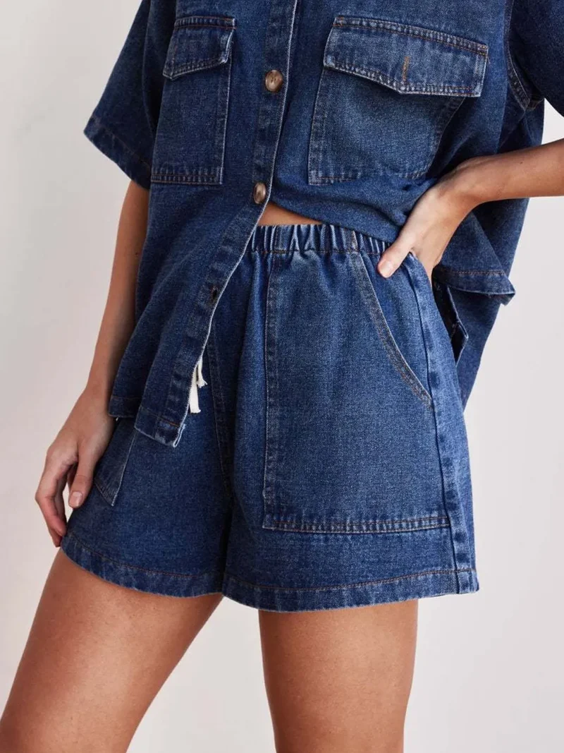 Short en jean à taille élastique