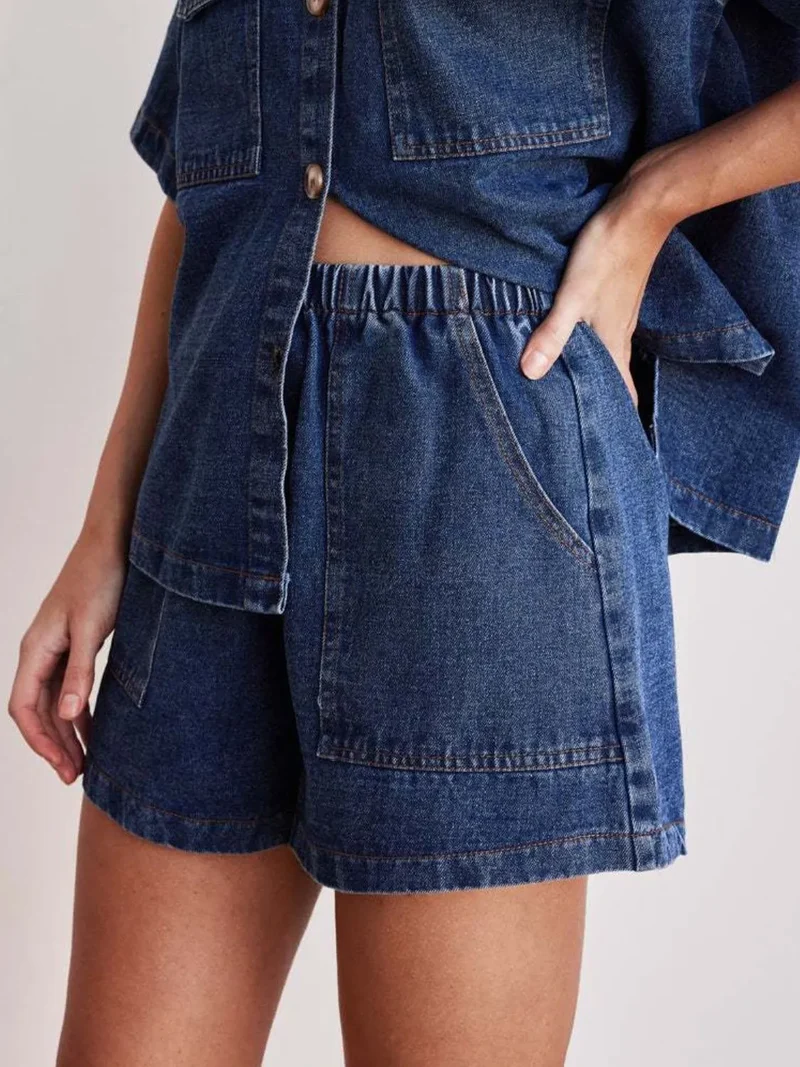 Short en jean à taille élastique