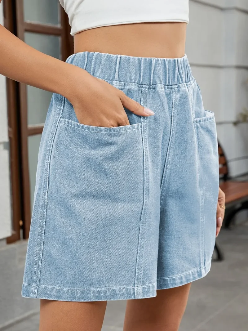 Short en jean à taille élastique