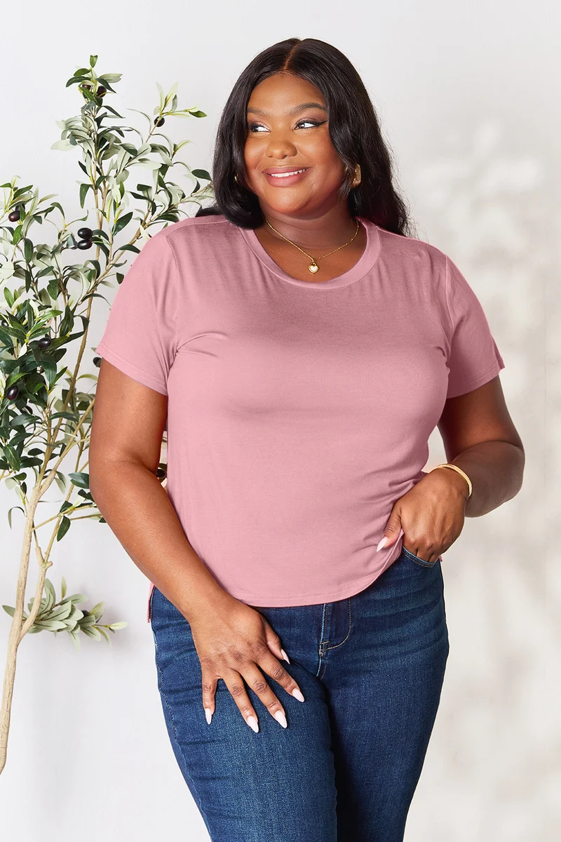 Basic Bae T-shirt à manches courtes et col rond pleine taille