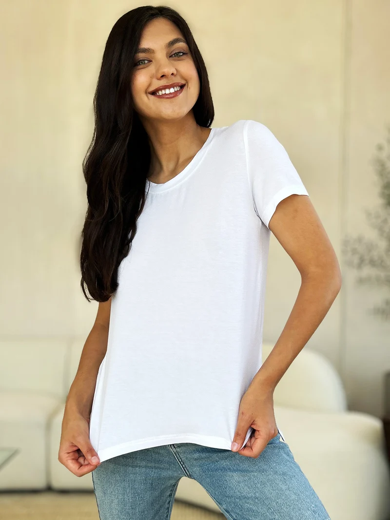 Basic Bae T-shirt à manches courtes et col rond pleine taille