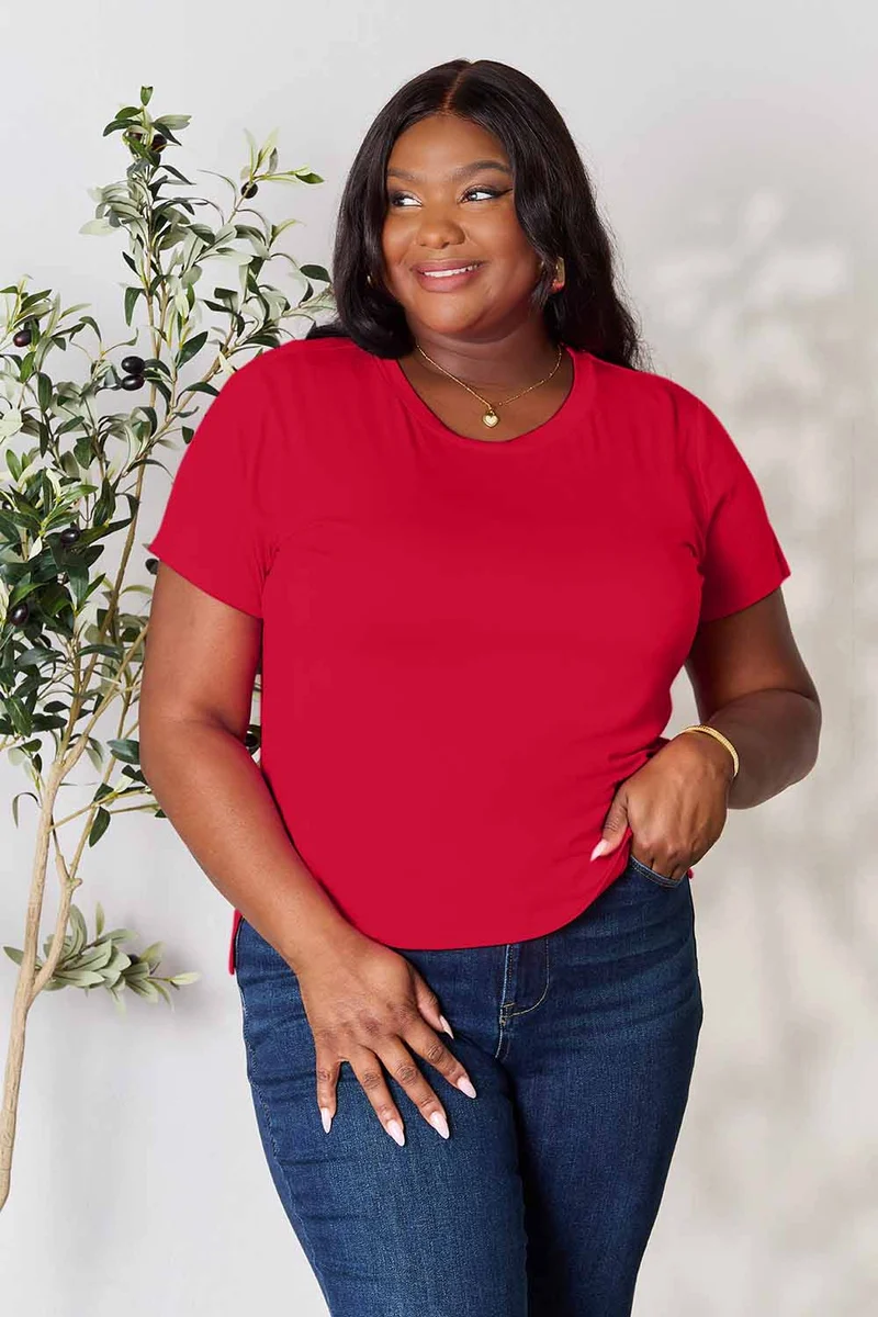 Basic Bae T-shirt à manches courtes et col rond pleine taille
