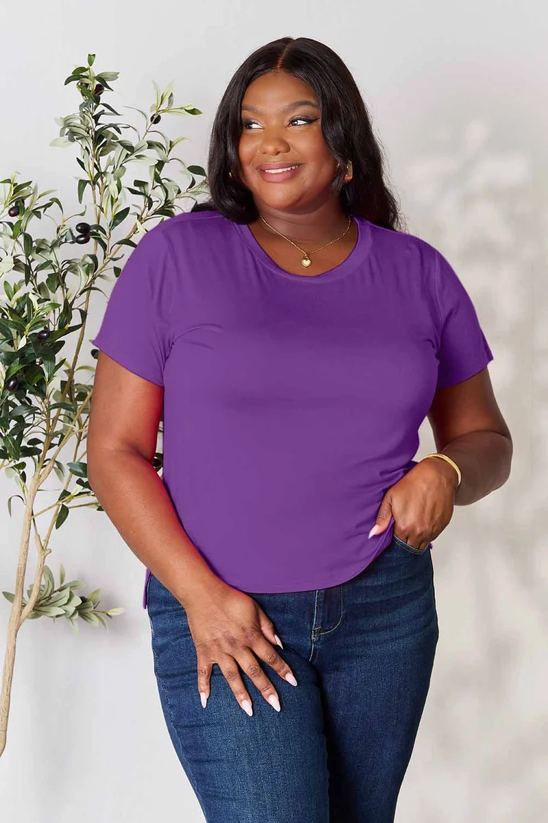 Basic Bae T-shirt à manches courtes et col rond pleine taille