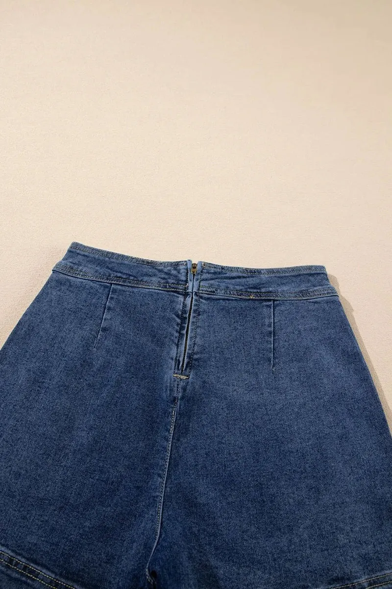 Jupe-short asymétrique en jean avec poches