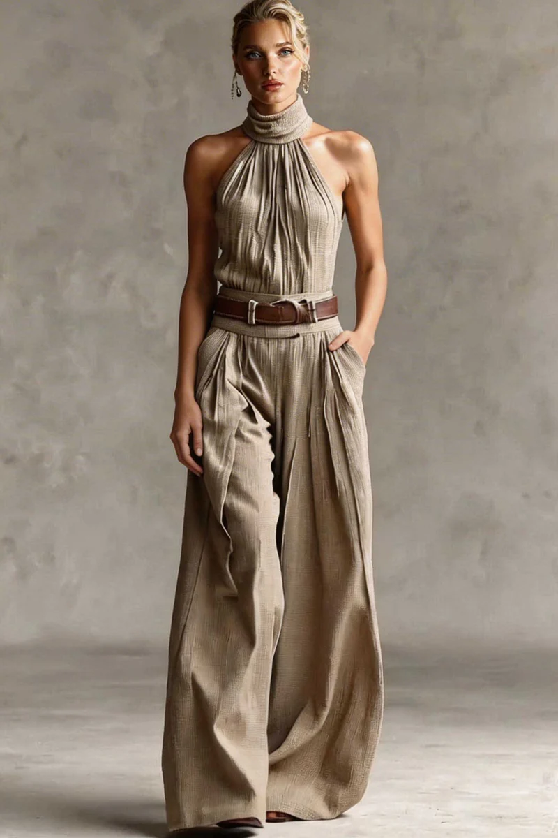 Minimalist High-Neck Off-Shoulder Jumpsuits