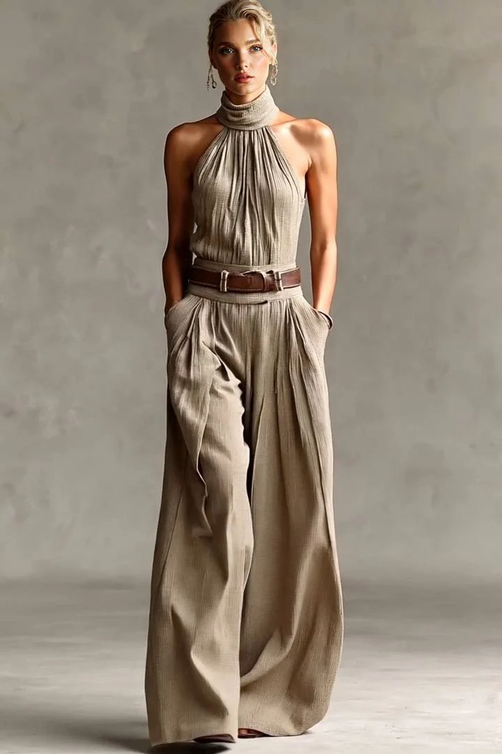 Minimalist High-Neck Off-Shoulder Jumpsuits
