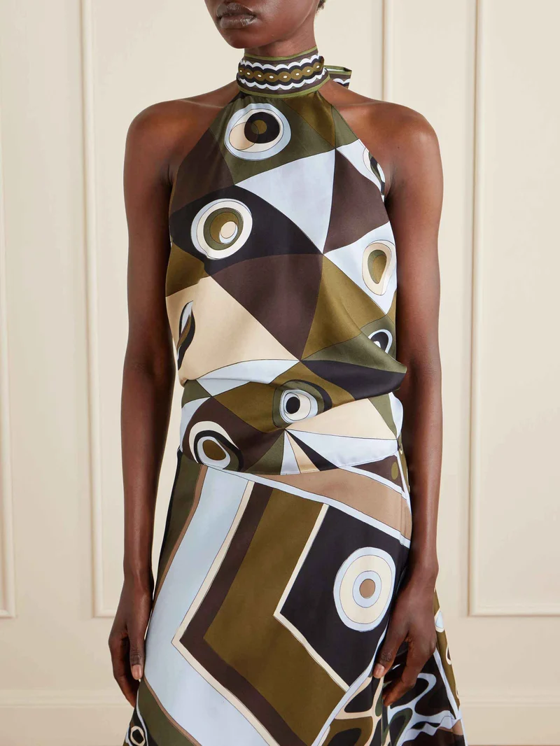 Retro Geometric Print Asymmetrical Skirt Two-Piece Set