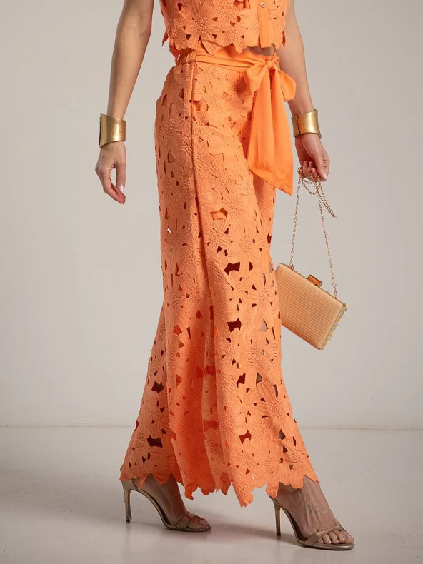 Casual Cutout Lace Wide-Leg Pants