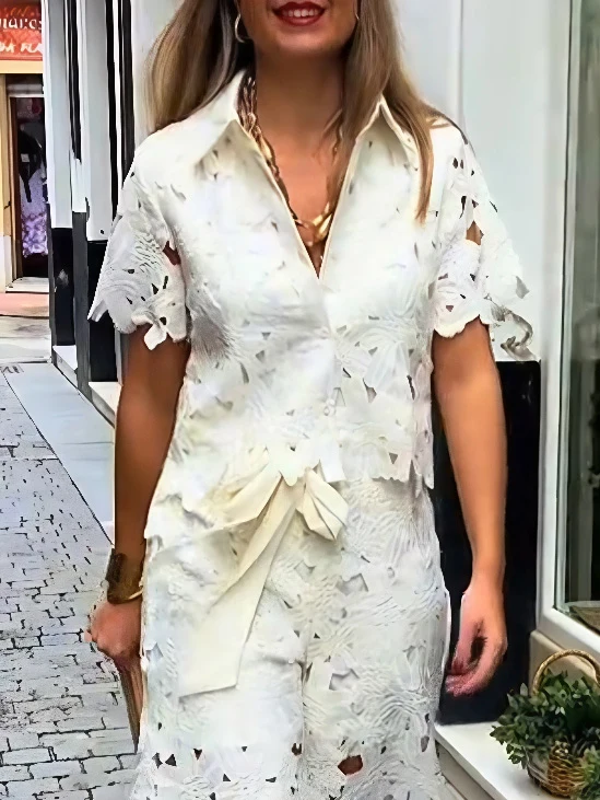 Casual Cutout Lace Wide-Leg Pants