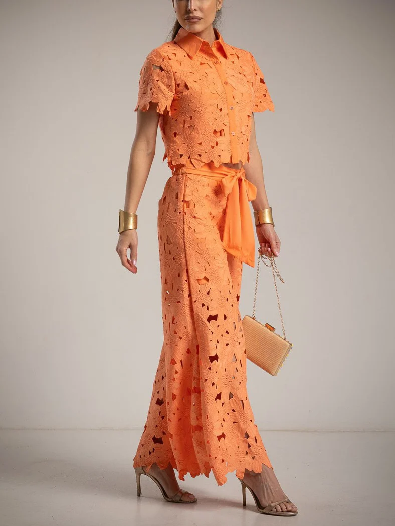 Casual Cutout Lace Wide-Leg Pants