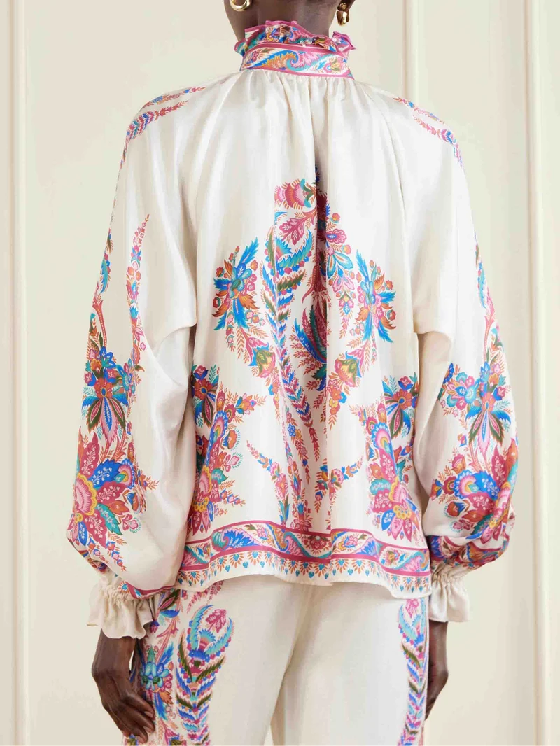 Exquisite Paisley Print Satin Wide-Leg Pants