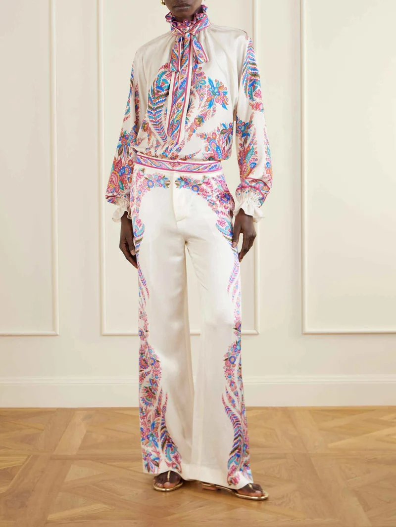 Exquisite Bow Detail Paisley Print Satin Shirt