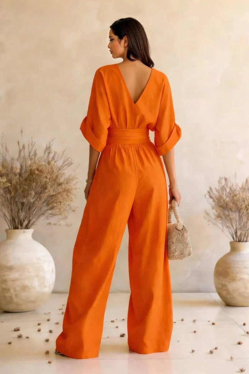 High-Waist Pleated Designs Jumpsuit