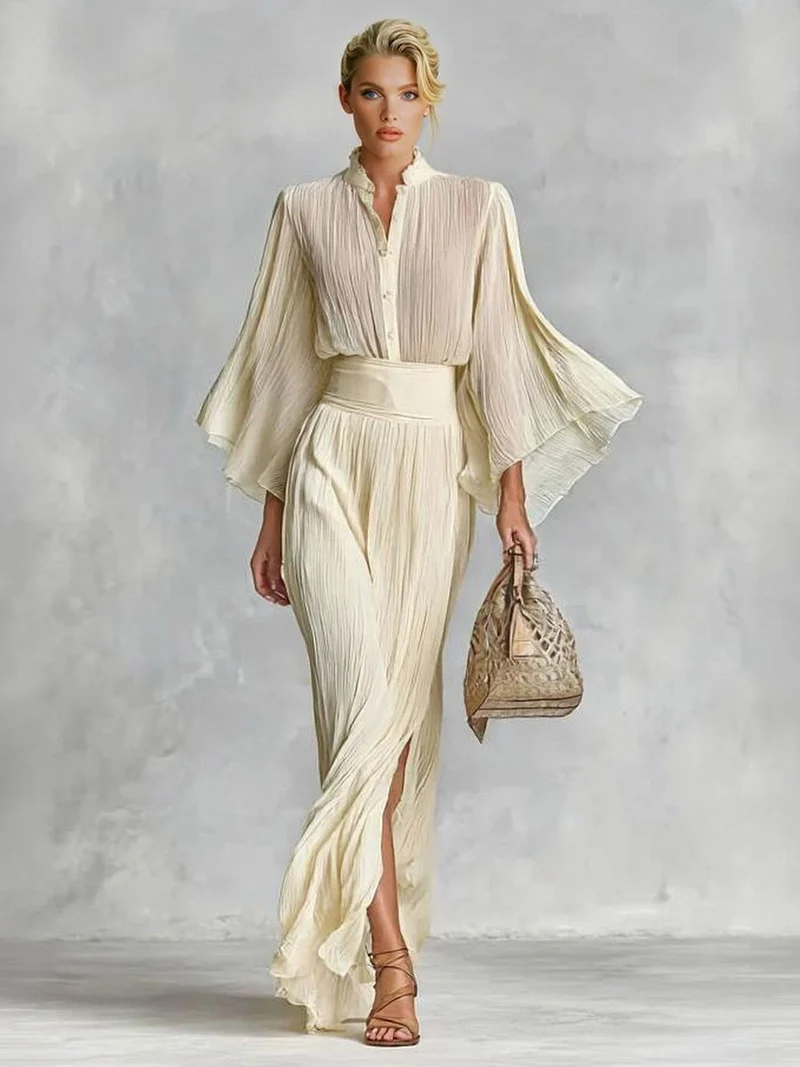 Elegant Pleated Top & Skirt Two-Piece Set