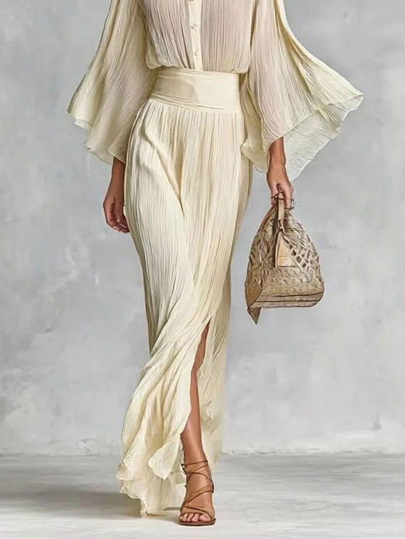 Elegant Pleated Top & Skirt Two-Piece Set